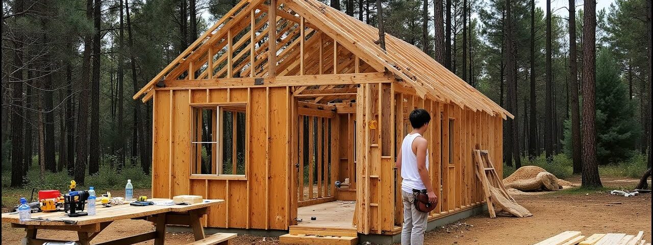 60 Days in the Wilderness – Building a Cozy Wooden Cabin Step by Step/ Start to Finish