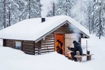 Winter Cabin Hidden in Deep Snow – Living Off the Grid in a Frozen Forest